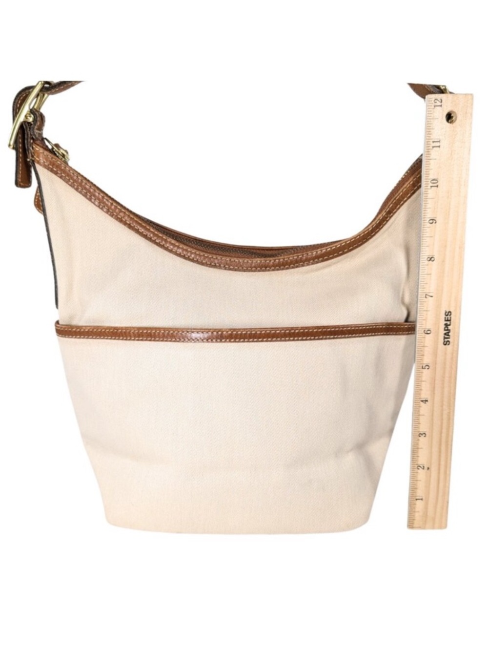 Coach Vintage Ivory Canvas & Brown Leather Hobo Shoulder Bag A2D-9873